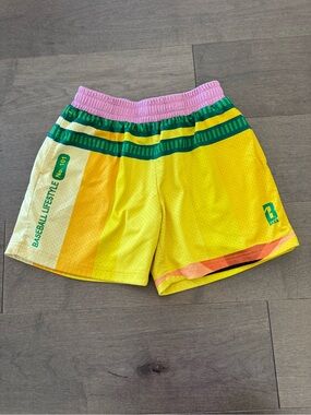 Kids' Yellow Athletic Shorts with Pink Waistband